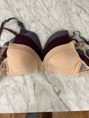 Lively 3-Pack T-Shirt Nursing Bras in Nude, Burgundy, and Dusty Blue/Gray